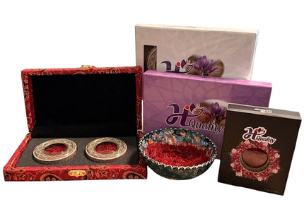 Premium Super Negin Safran 3g Geschenkset – Alle Verpackungsoptionen lila Box persische Schale – Safran Geschenk