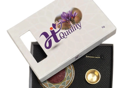 Premium Super Negin Safran 5g Geschenkbox weiß mit Khatam Schale und Messing-Mörser – Safran kaufen
